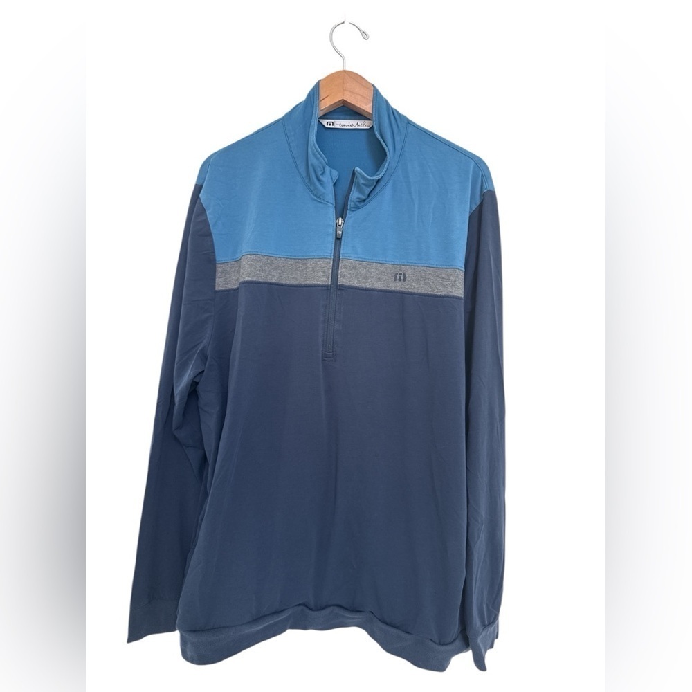 Travis Mathew Men's Blue and Gray Golf Half-Zip Size XXL